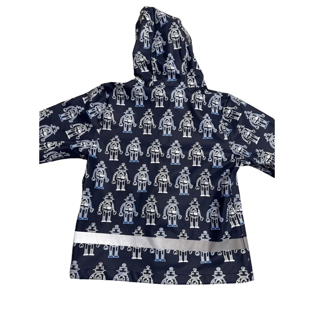 Kids Navy Robot Print Raincoat Hooded Waterproof Jacket Size‎ 92